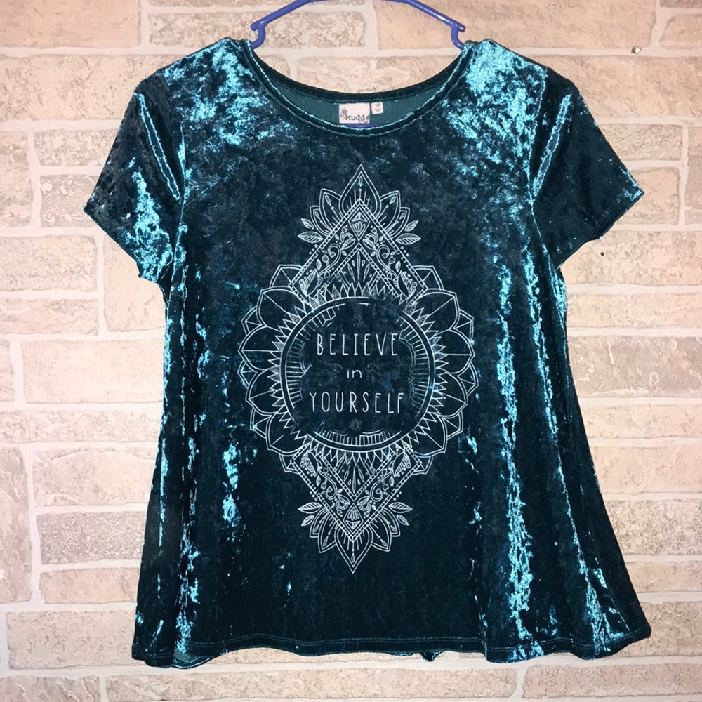 ✅MUDD Teal Velvet Short Sleeve Top